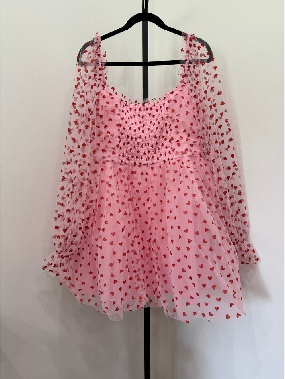 NWT 1x Sugar Thrillz Pink Heart Print Mesh Dress with Corset Detail - Picture 12 of 13